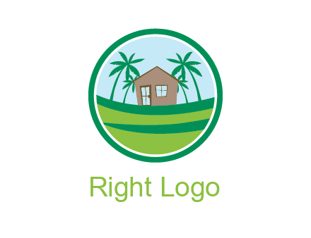 palm trees behind house in circle frame