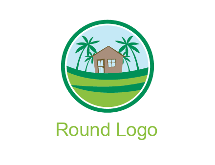 palm trees behind house in circle frame