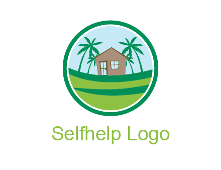 palm trees behind house in circle frame