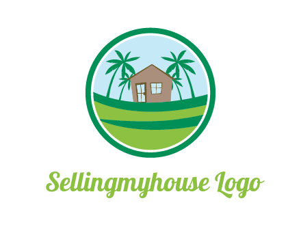 palm trees behind house in circle frame