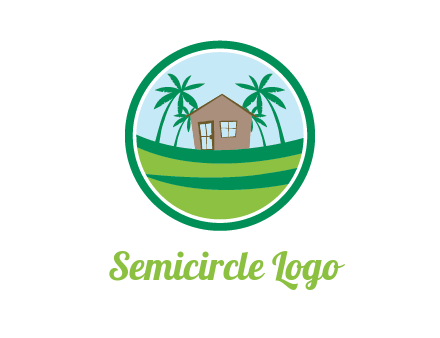 palm trees behind house in circle frame