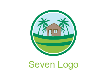 palm trees behind house in circle frame