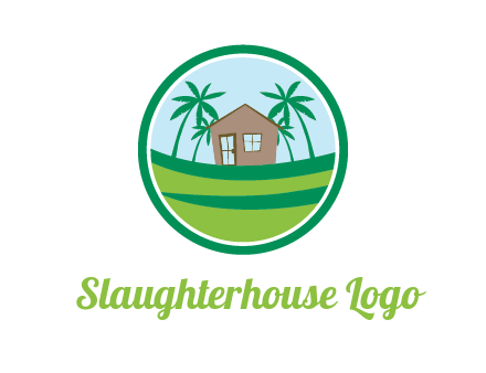 palm trees behind house in circle frame