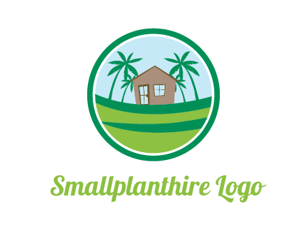 palm trees behind house in circle frame
