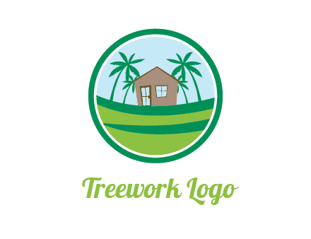 palm trees behind house in circle frame