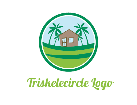 palm trees behind house in circle frame