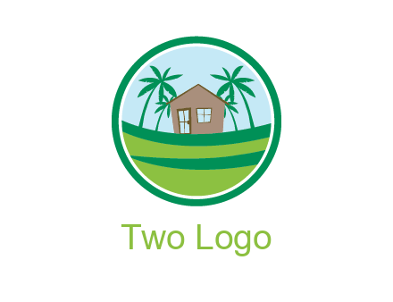 palm trees behind house in circle frame