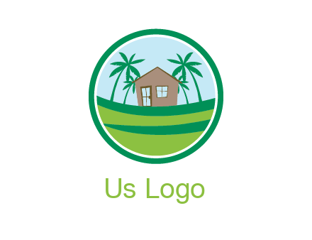 palm trees behind house in circle frame