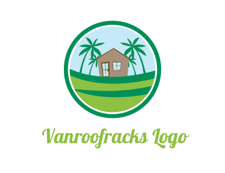 palm trees behind house in circle frame