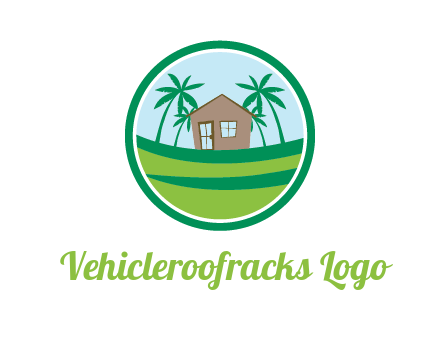 palm trees behind house in circle frame
