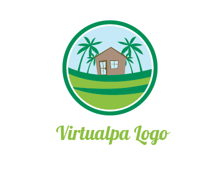 palm trees behind house in circle frame