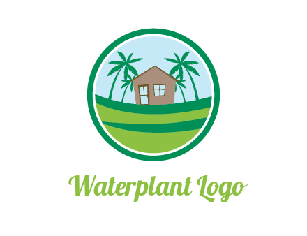 palm trees behind house in circle frame