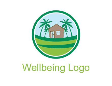 palm trees behind house in circle frame