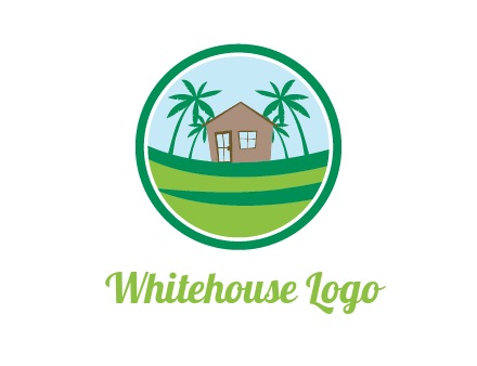 palm trees behind house in circle frame