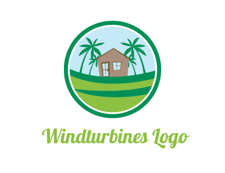 palm trees behind house in circle frame