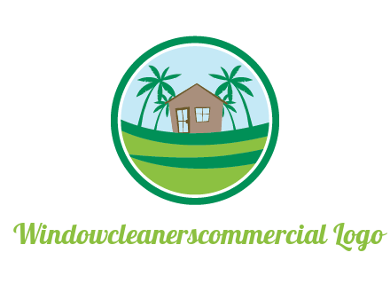 palm trees behind house in circle frame
