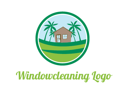 palm trees behind house in circle frame