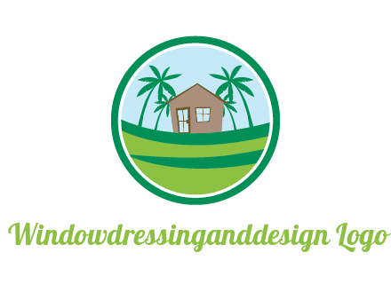 palm trees behind house in circle frame