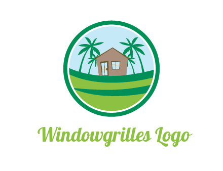 palm trees behind house in circle frame