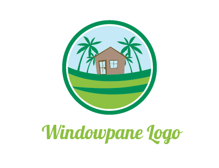 palm trees behind house in circle frame