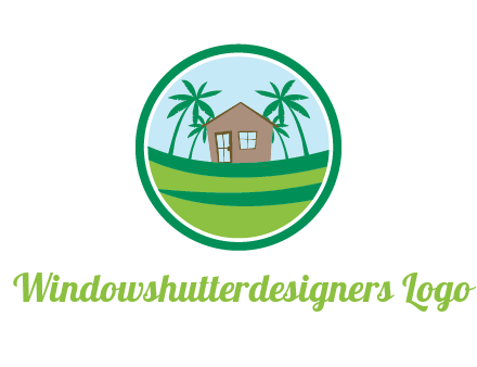 palm trees behind house in circle frame