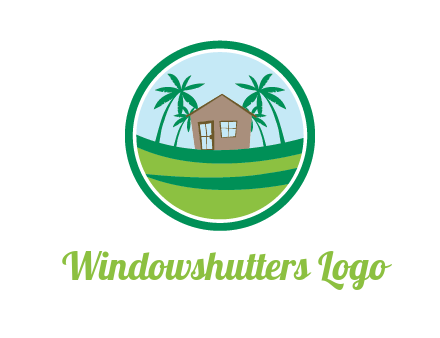 palm trees behind house in circle frame