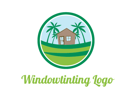 palm trees behind house in circle frame
