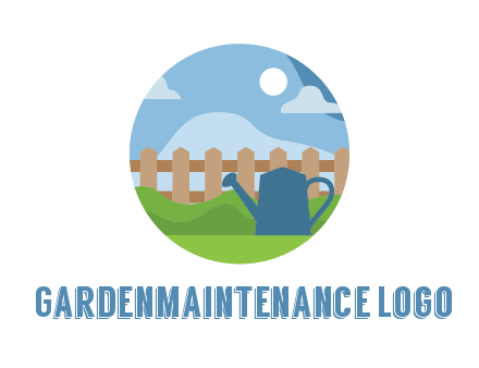 watering can with fence and bushes in circle shape