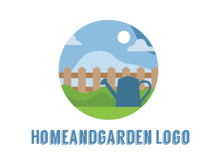 watering can with fence and bushes in circle shape