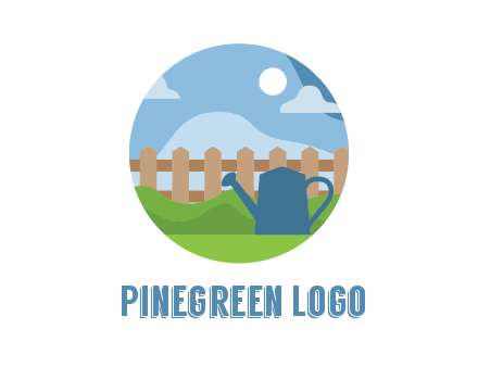 watering can with fence and bushes in circle shape