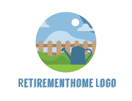 watering can with fence and bushes in circle shape