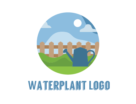 watering can with fence and bushes in circle shape