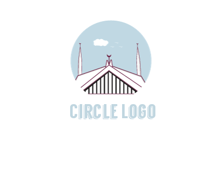 mosque with minarets and cloud in circle shape