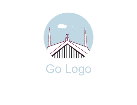 mosque with minarets and cloud in circle shape