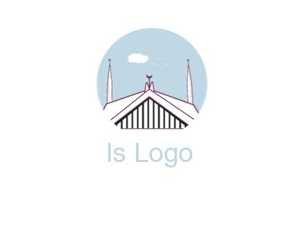 mosque with minarets and cloud in circle shape