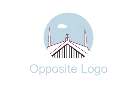 mosque with minarets and cloud in circle shape