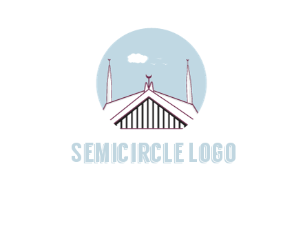 mosque with minarets and cloud in circle shape