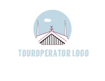 mosque with minarets and cloud in circle shape