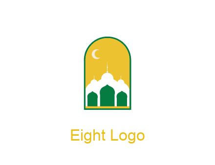 abstract mosque with moon in frame