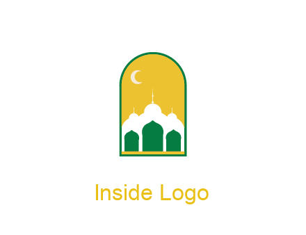 abstract mosque with moon in frame