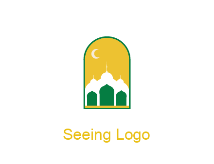 abstract mosque with moon in frame