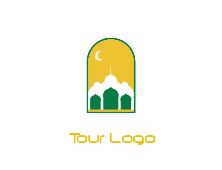 abstract mosque with moon in frame