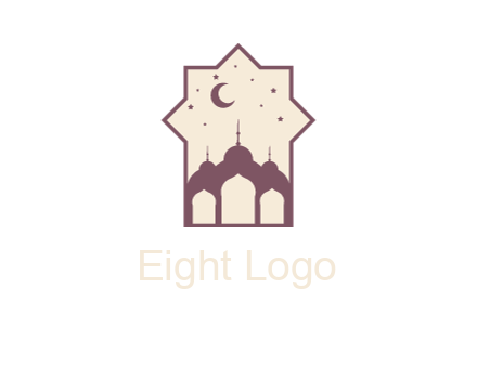 mosque with stars and moon in window frame
