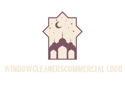 mosque with stars and moon in window frame