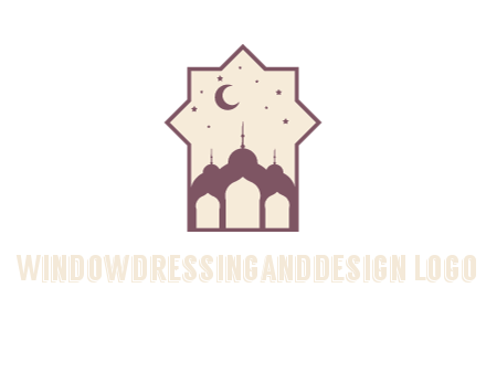mosque with stars and moon in window frame