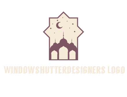 mosque with stars and moon in window frame