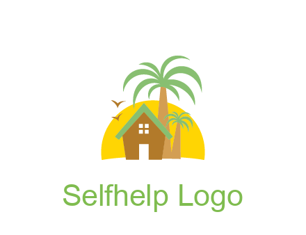 sun behind house with palm trees