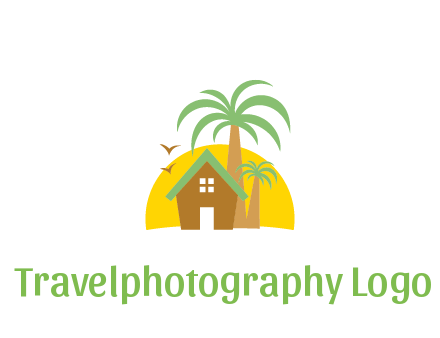 sun behind house with palm trees