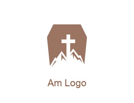 negative spacing mountains and cross in grave