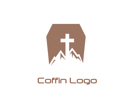 negative spacing mountains and cross in grave